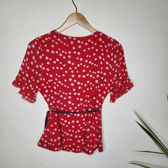 Lea & Viola Polka-Dot Wrap Blouse - Polka Dot - Red Multi - Picture 3 of 12